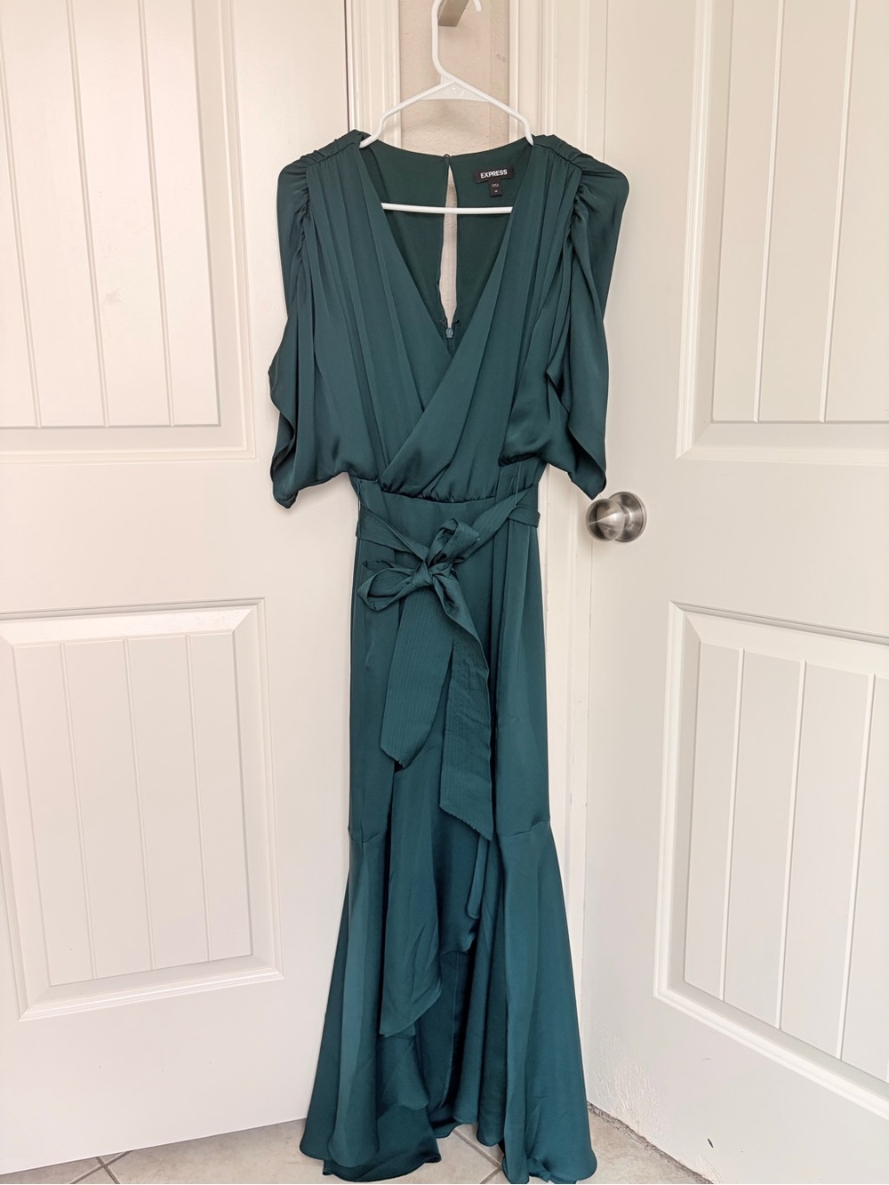 Express Deep Teal Wrap Maxi Dress with Waist Tie